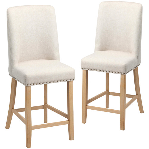 Temple Webster Beige 65cm Nailhead, Leather Nailhead Bar Stools With Back