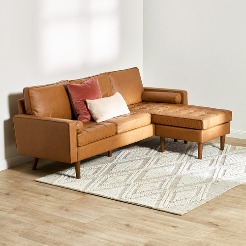 Temple Webster Tan Stockholm Faux, Chaise Leather Lounge