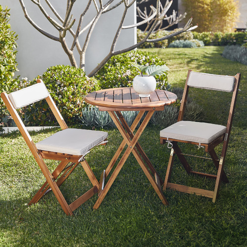 Cordoba 3 Piece Foldable Acacia Patio Set, 3 Piece Outdoor Furniture Set