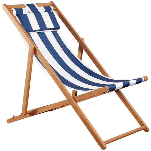 Temple & Webster Blue Striped Seaside Acacia Wood Outdoor Deck Chair ...