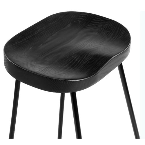 66cm Vintage-Style Elm Wood Barstools with Black Legs