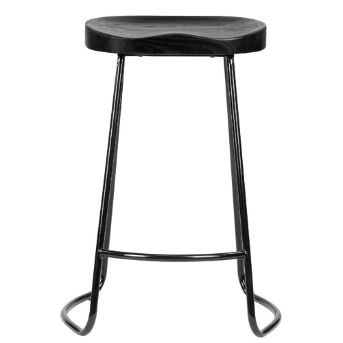 66cm Vintage-Style Elm Wood Barstools with Black Legs