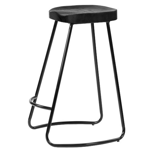 66cm Vintage-Style Elm Wood Barstools with Black Legs