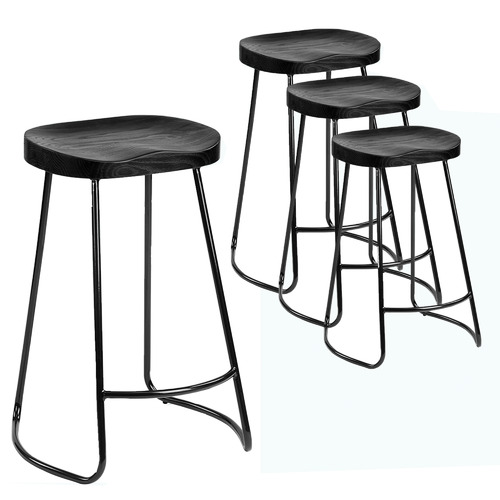66cm Vintage-Style Elm Wood Barstools with Black Legs
