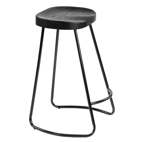66cm Vintage-Style Elm Wood Barstools with Black Legs