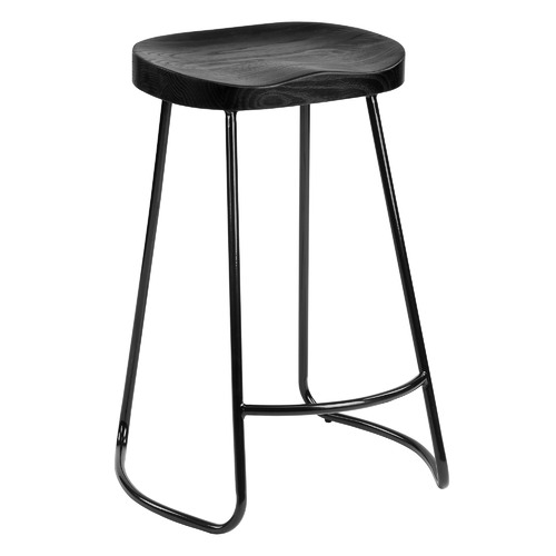 66cm Vintage-Style Elm Wood Barstools with Black Legs