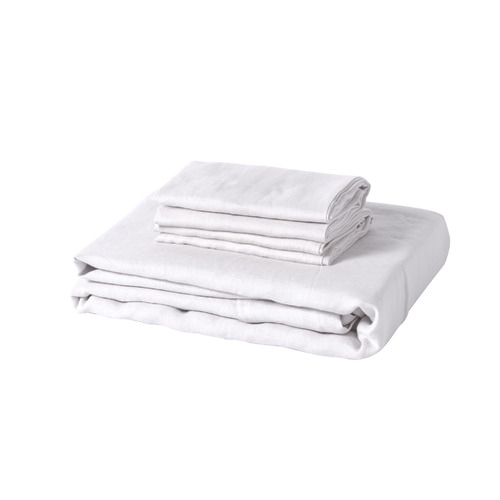 Temple & ster White Pure French Flax Linen Quilt Cover Set
