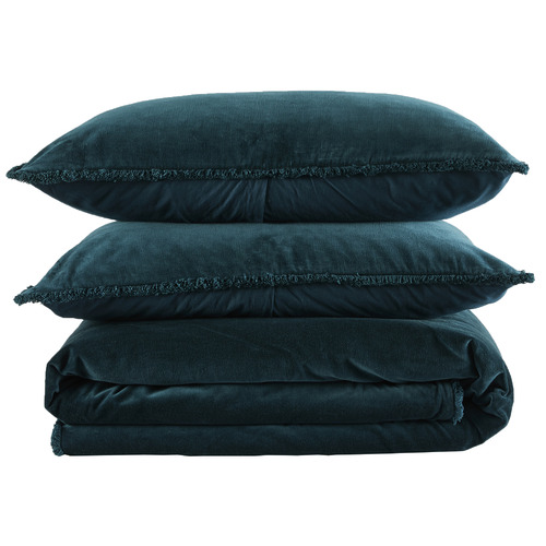 Temple & ster Teal Plush Velvet Quilt Cover Set