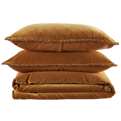 Temple & ster Caramel Plush Velvet Quilt Cover Set