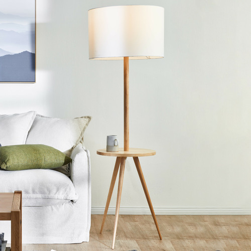 Webster Natural White Wooden Floor Lamp, White Wood Floor Lamp With Table