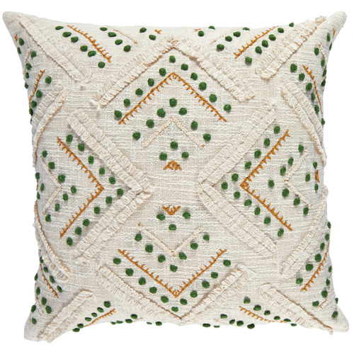 Temple & ster Green Embroidered Prairie Cotton Cushion