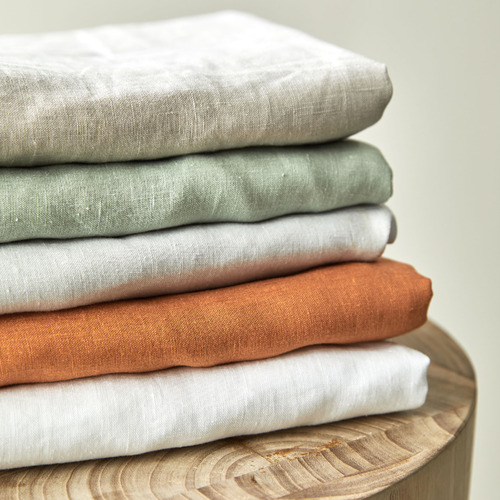 Temple & ster White Pure French Flax Linen Fitted Sheet