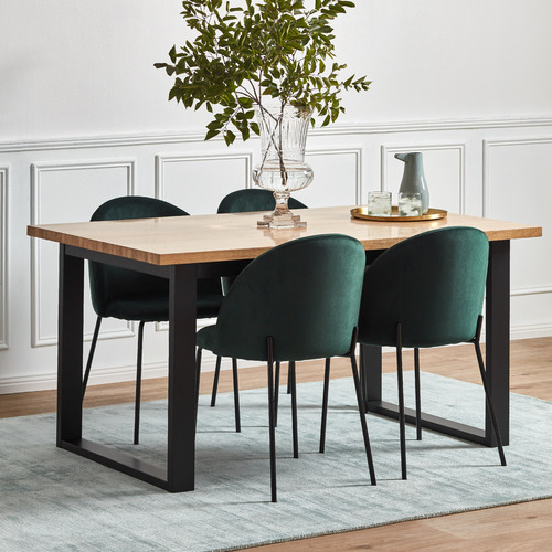 Temple Webster Ski Leg Dining Table, Black Velvet Dining Room Chair Covers Set Of 4