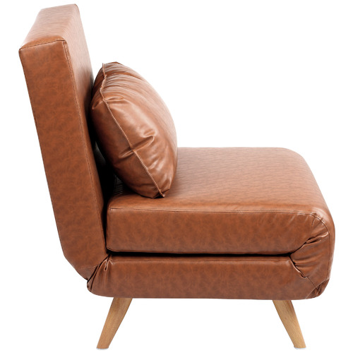 Temple & Webster Tan Aero Premium Faux Leather Single Sofa Bed