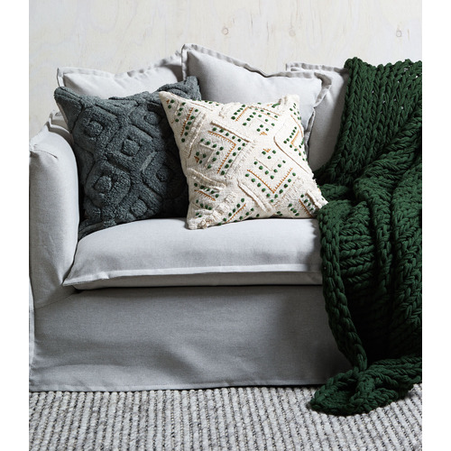 Temple & ster Green Embroidered Prairie Cotton Cushion