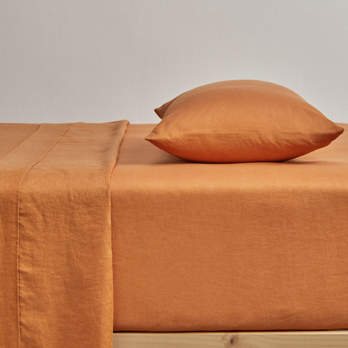 Temple & ster Rust Pure French Flax Linen Fitted Sheet