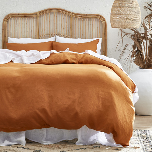 Temple & ster Rust Pure French Flax Linen Quilt Cover Set