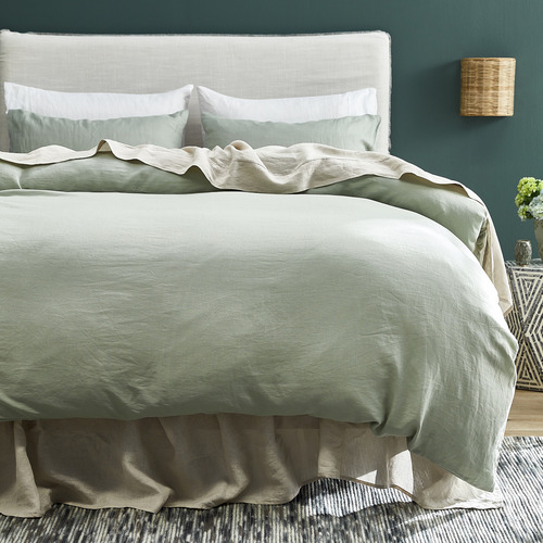 Pure French Flax Linen Quilt Cover Set, Sage Green Double Duvet Cover