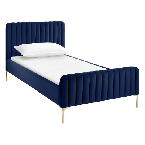 Temple Webster Navy Emily Velvet Bed, Navy Blue Bed Frame Double