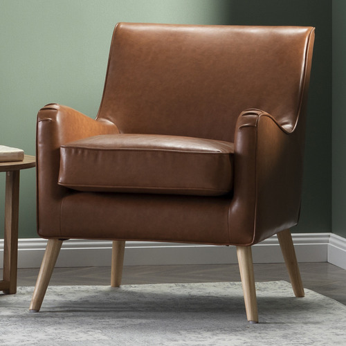 Tan Sey Premium Faux Leather Armchair, Contemporary Leather Armchairs Uk