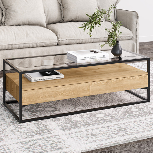 Temple Webster Khanh Glass Coffee Table, Black Coffee Table With Drawers Australia