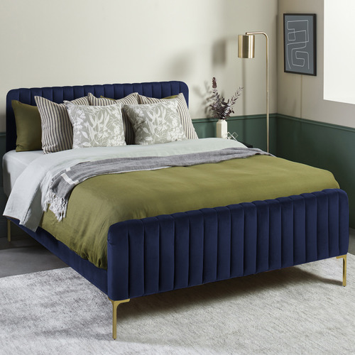 Temple & ster Navy Emily Velvet Bed & Reviews