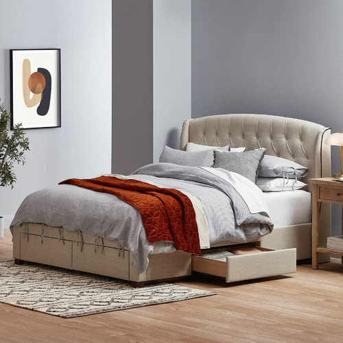 Temple Webster Beige Audrey Tufted, Wingback Bed Queen
