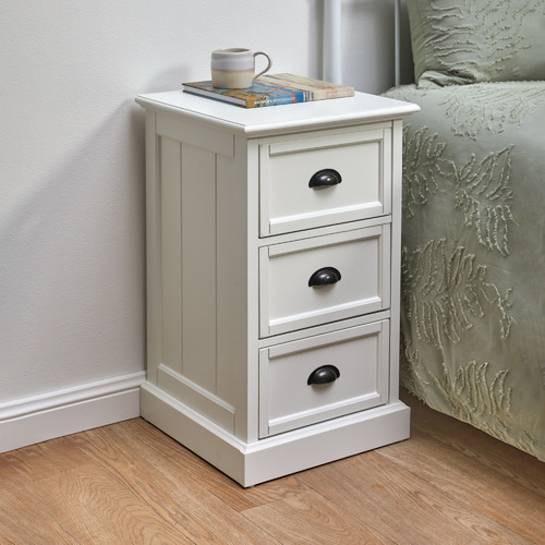 White Hamptons 3 Drawer Bedside Table