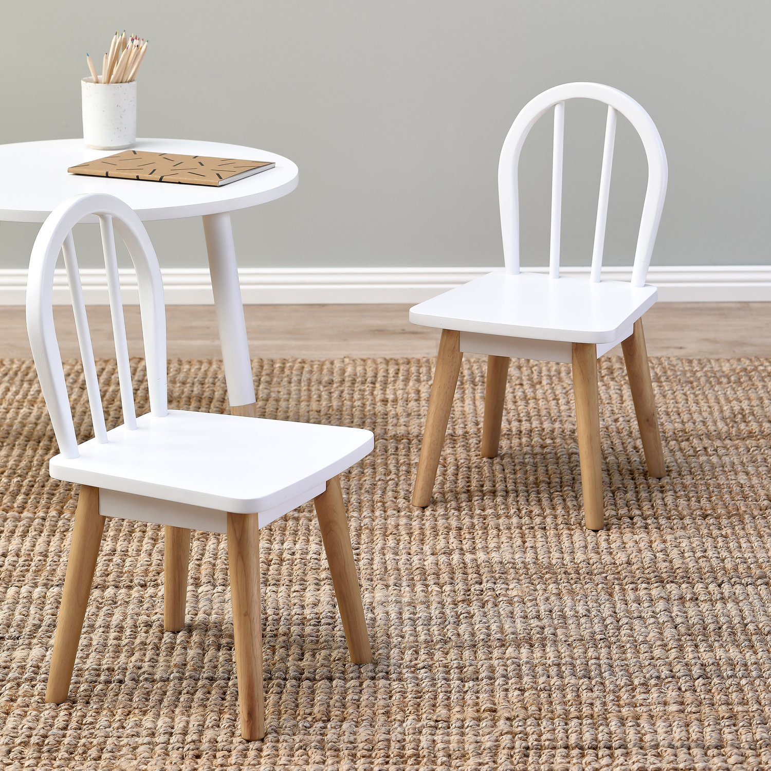 Temple & Webster Kids' White & Natural Isla Table & Chair Set
