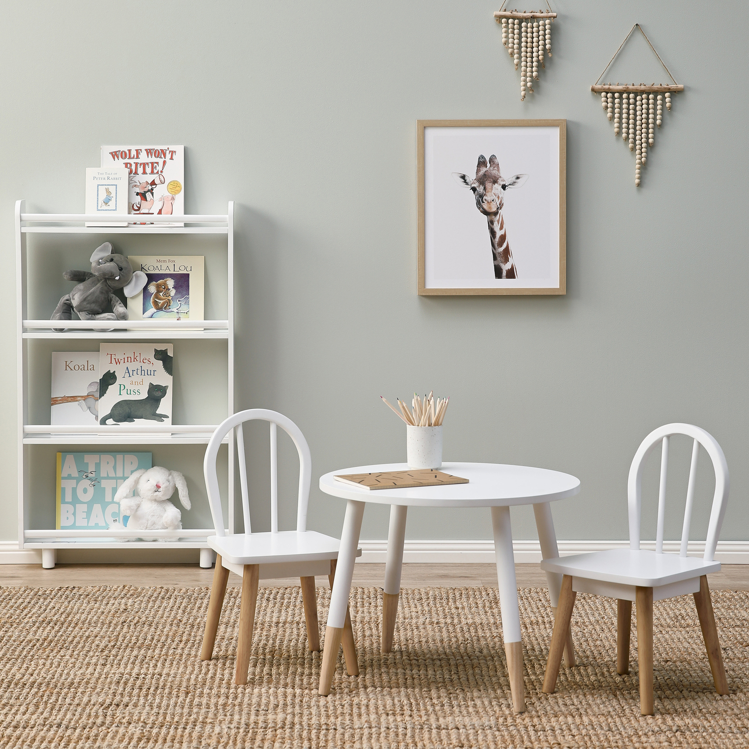 Temple & Webster Kids' White & Natural Isla Table & Chair Set