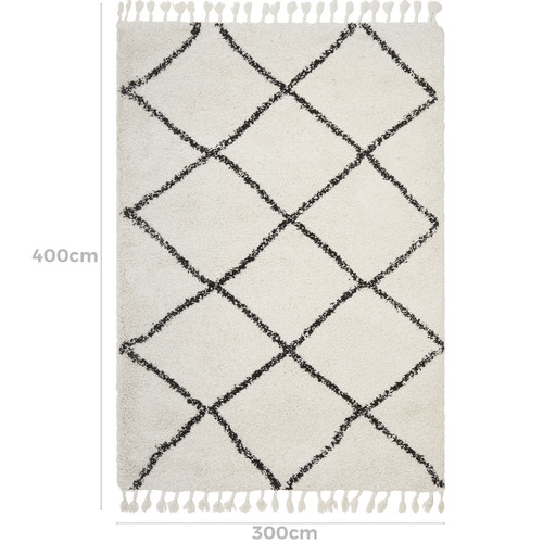 Black & Cream Viona Fringed Rug