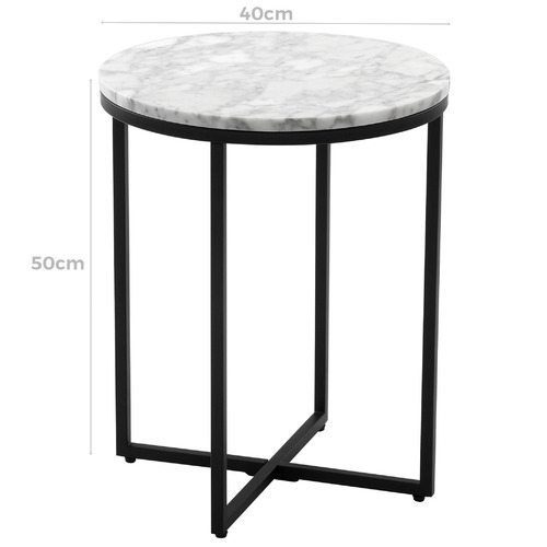 40cm White Serena Round Italian Carrara Marble Side Table
