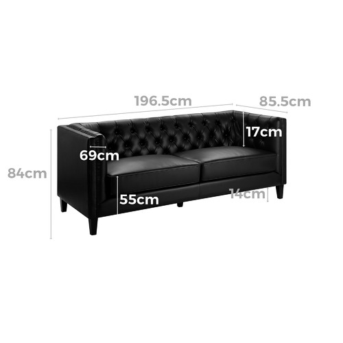 Thiago 3 Seater Premium Faux Leather Sofa