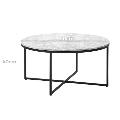 Temple Webster 80cm White Serena, 80cm Black Serena Round Marble Coffee Table