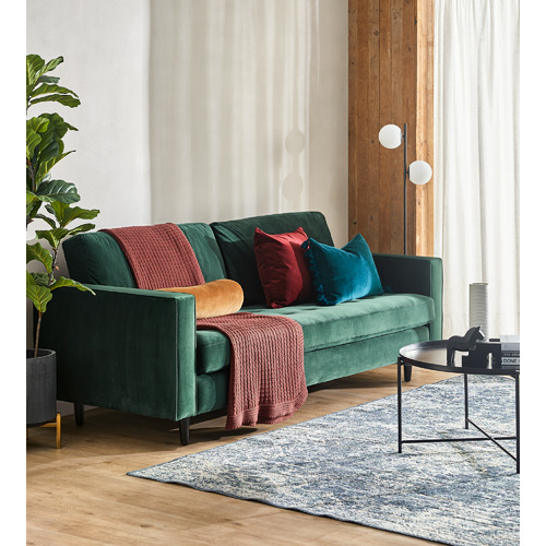 Temple & Webster Dark Green Mera 3 Seater Velvet Sofa & Reviews