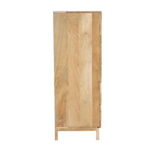 Natural Kamala Mango Wood & Rattan 5 Drawer Chest