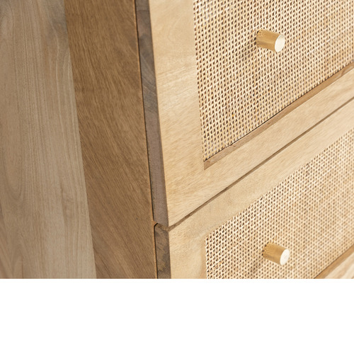 Natural Kamala Mango Wood & Rattan 5 Drawer Chest