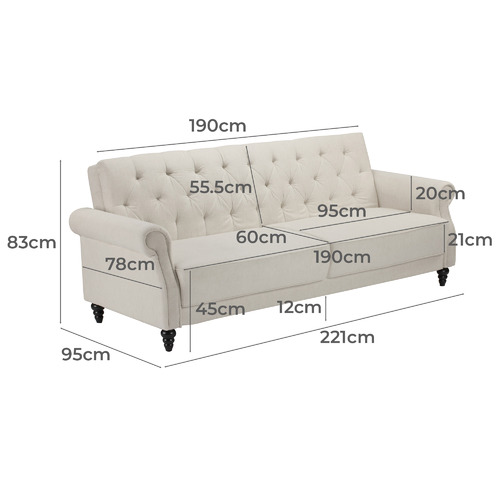 Temple & ster Richmond 3 Seater Linen Chesterfield Sofa Bed