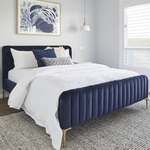 Temple & ster Navy Emily Velvet Bed
