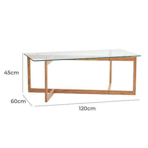 Temple & Webster Charles Sculptural Glass and Oak Solid Coffee Table