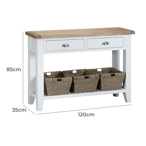 Temple Webster White Alby Console Table With Baskets Reviews Webster White Alby Console Table, White Console Table With Storage Baskets