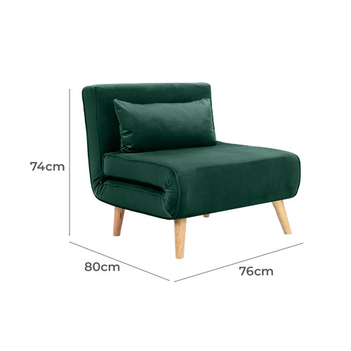 Temple & ster Dark Green Aero Velvet Single Sofa Bed