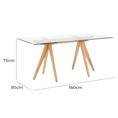 Rectangular Clear Top 160cm Trestle Dining Table