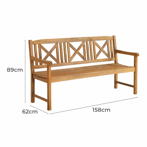 3 Seater Santa Cruz Acacia Wood Outdoor Bench