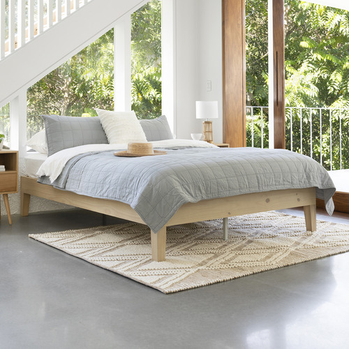 White Wash Beckham Acacia Wood Bed Base, Wooden Bed Frame Queen Size