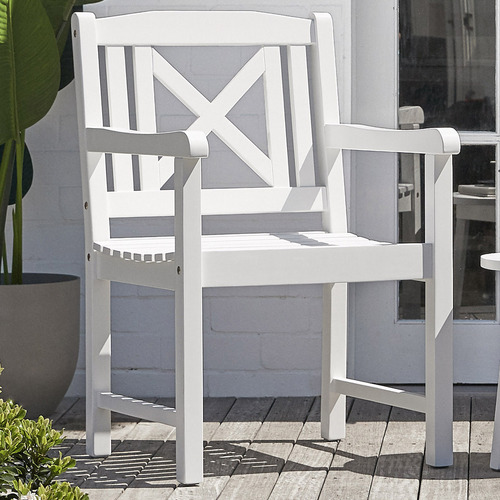 White Santa Cruz Acacia Wood Outdoor Armchair