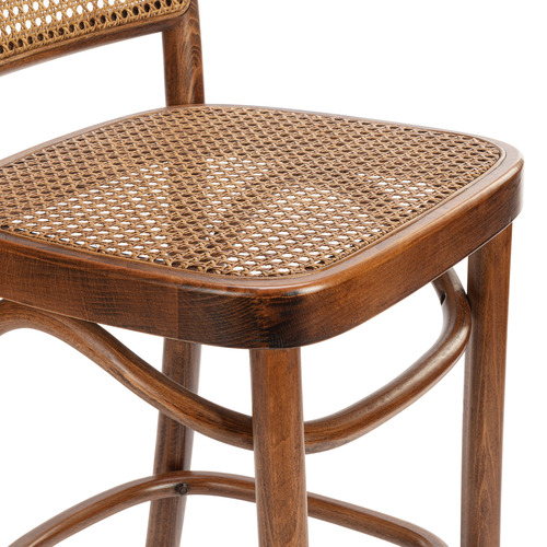 65cm High Back Luca Beech Wood & Rattan Barstool