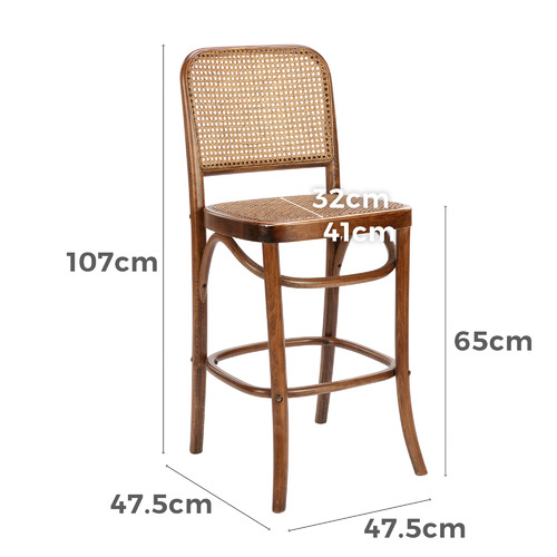 65cm High Back Luca Beech Wood & Rattan Barstool