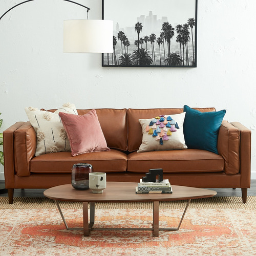 Temple Webster Tan Brahm 3 Seater, Burnt Sienna Leather Sofa