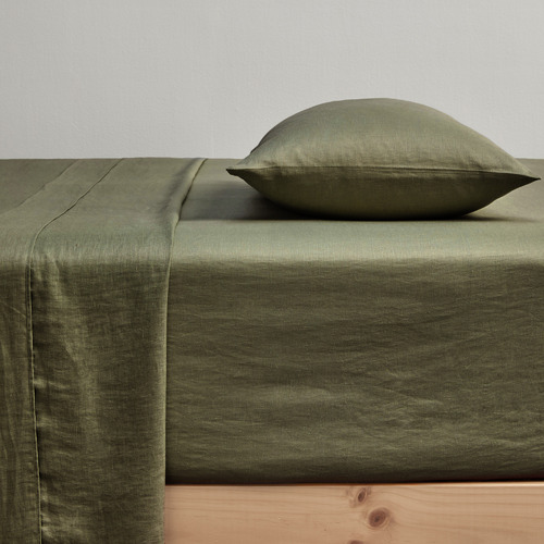 Temple & Webster Forest Green Pure French Flax Linen Fitted Sheet